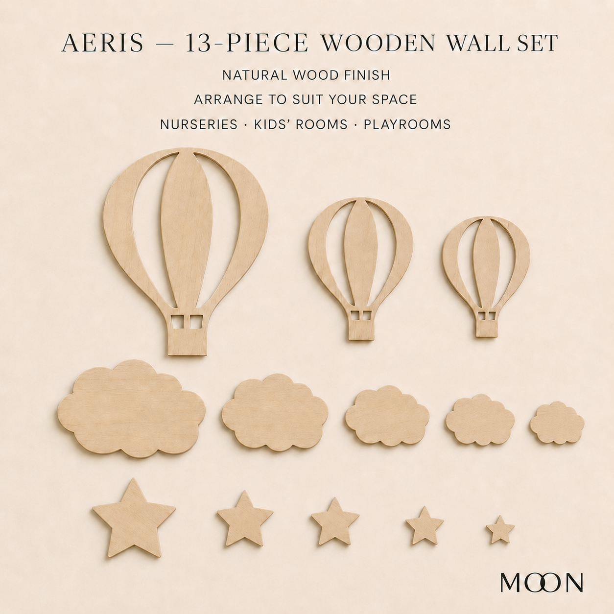 AERIS 13-piece natural wood wall décor set