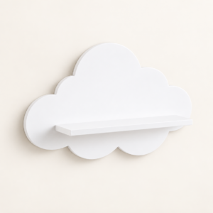 White CIRRA wooden cloud wall shelf on a warm neutral background