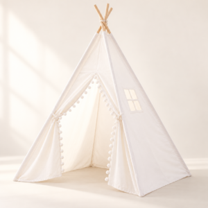 KIVIA white kids' teepee tent with natural wooden poles